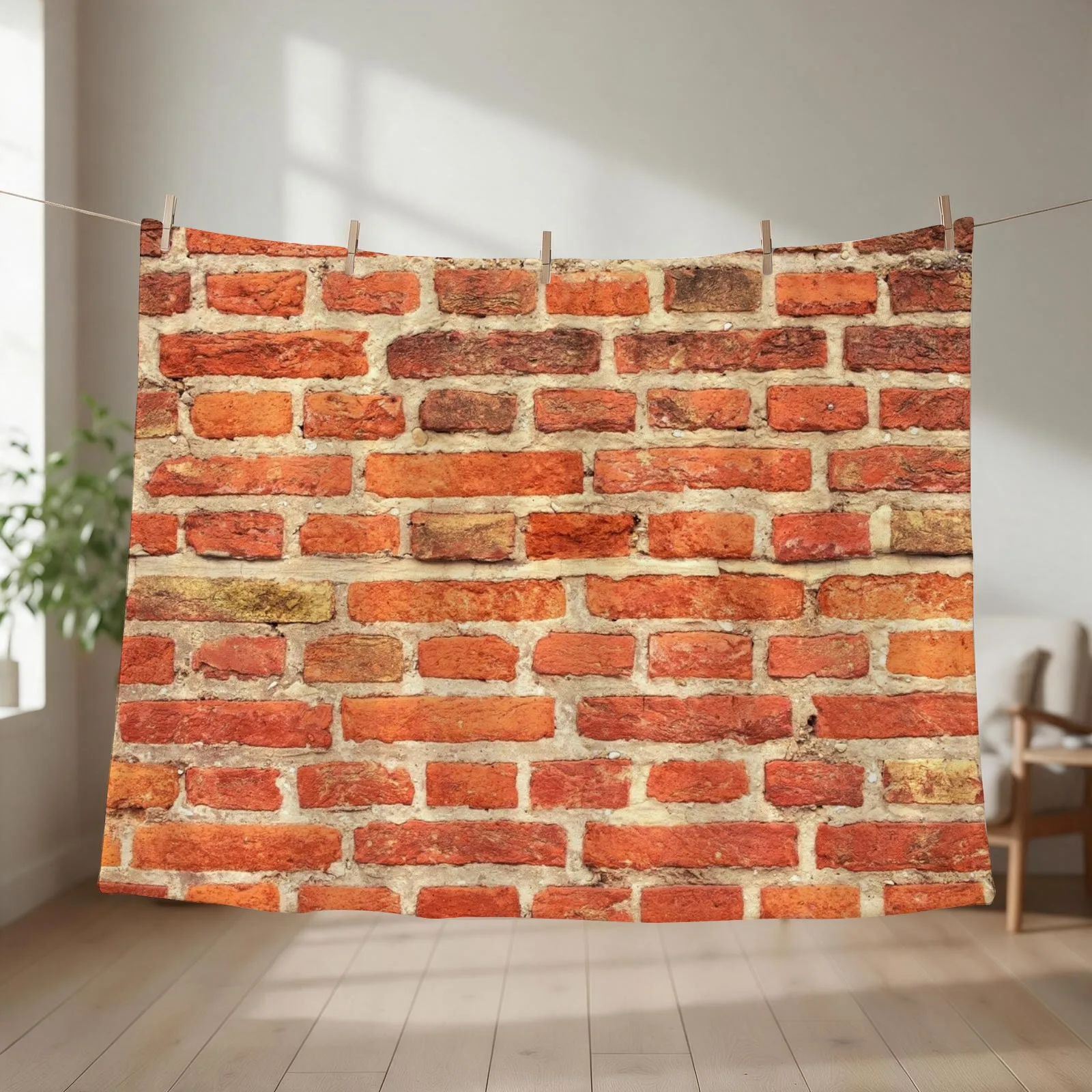 Red vinatge Brick wall pattern photography - Brick print Throw Blanket couch cozy soft plush fuzzy picnic outdoor blanket