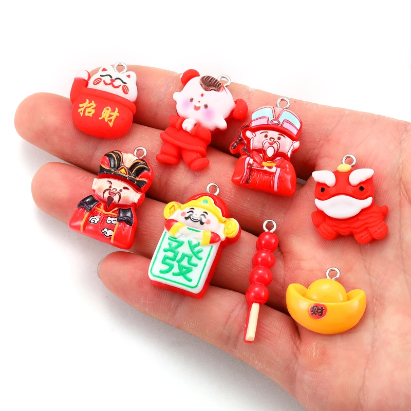 6pcs Chinese New Year Charm Lantern Decoration Yuanbao God of Wealth Lucky Bag DIY Key Ring Bag Handmade Jewelry Pendant W381