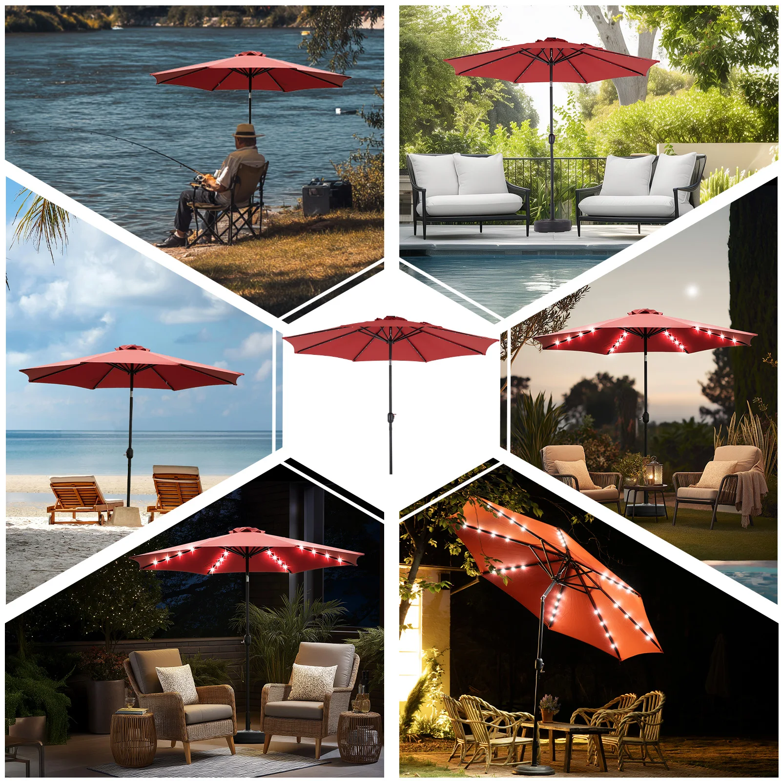 مظلة فناء شمسية بطول 10 أقدام من JHK مع 32 مصباح LED ومظلة طاولة خارجية مقاومة للأشعة فوق البنفسجية مع إمالة وكرنك لحديقة الفناء الخلفي #6