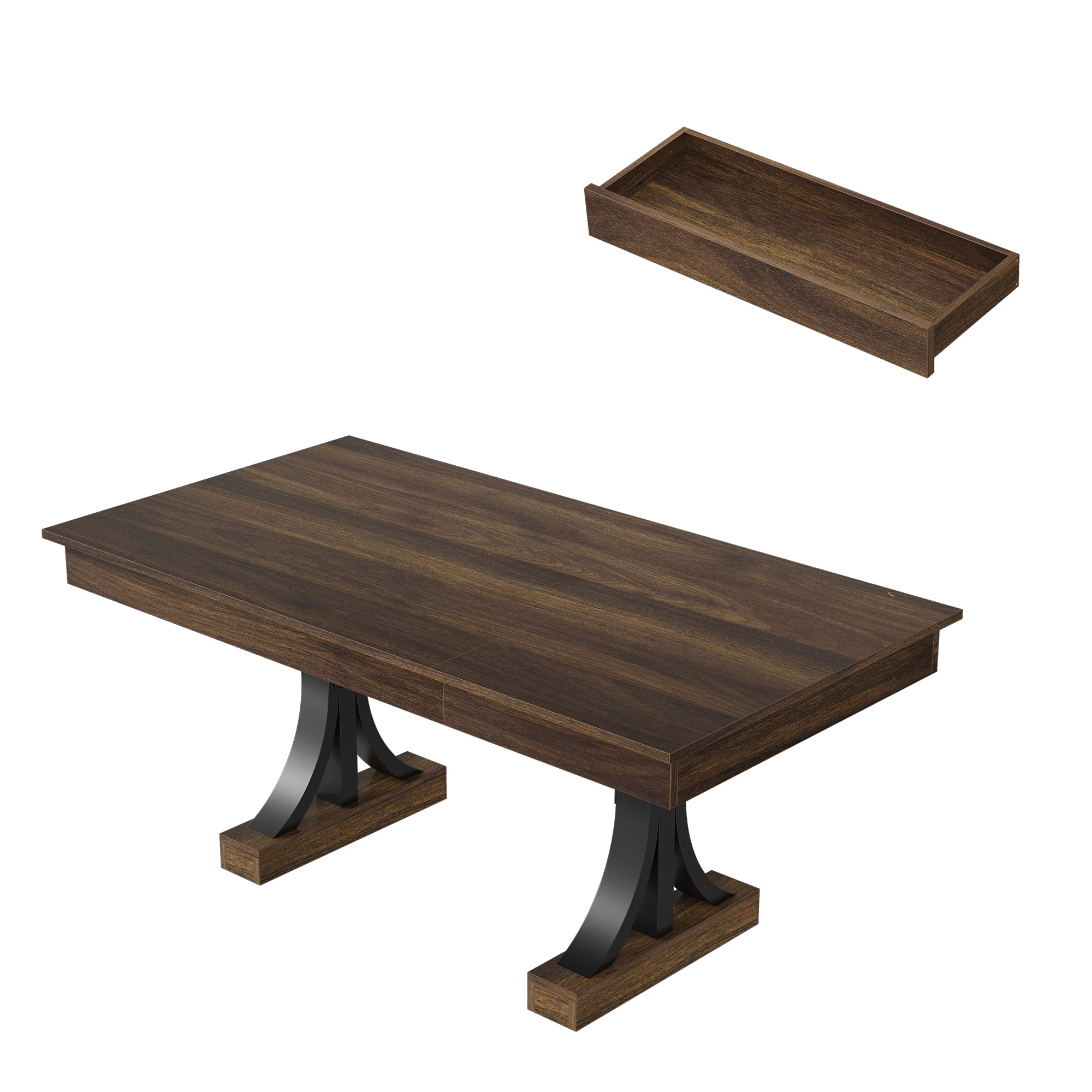71-Inch Dining Table for 6-8 People,Wooden Kitchen Table with 2 Drawers,Rectangular Farmhouse Dinner Table with Double Pedestal for Kitchen Living Room