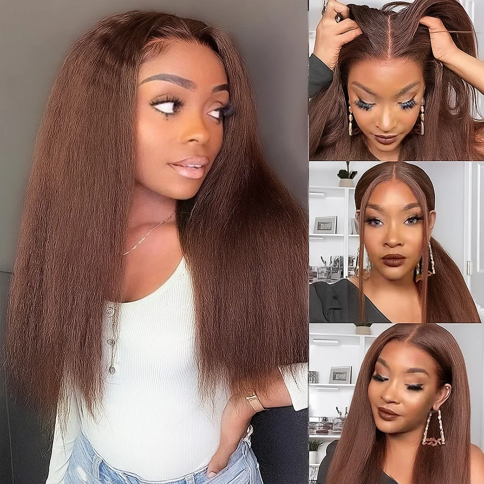 الشوكولاته براون غريب مستقيم 13x6 الدانتيل الشفاف الجبهة خصلات الشعر المستعار الإنسان 16-30 بوصة قبل قطعها شعر الإنسان الدانتيل شعر مستعار أمامي
