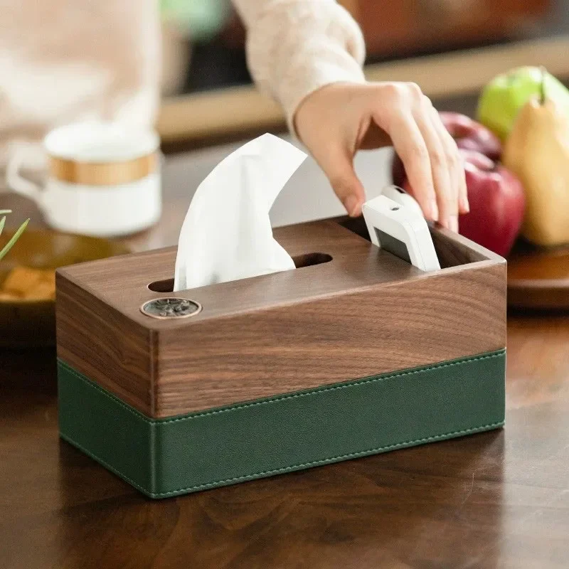 Walnut tissue box, living room remote control storage box, dining table, coffee table, light luxury household solid wood new