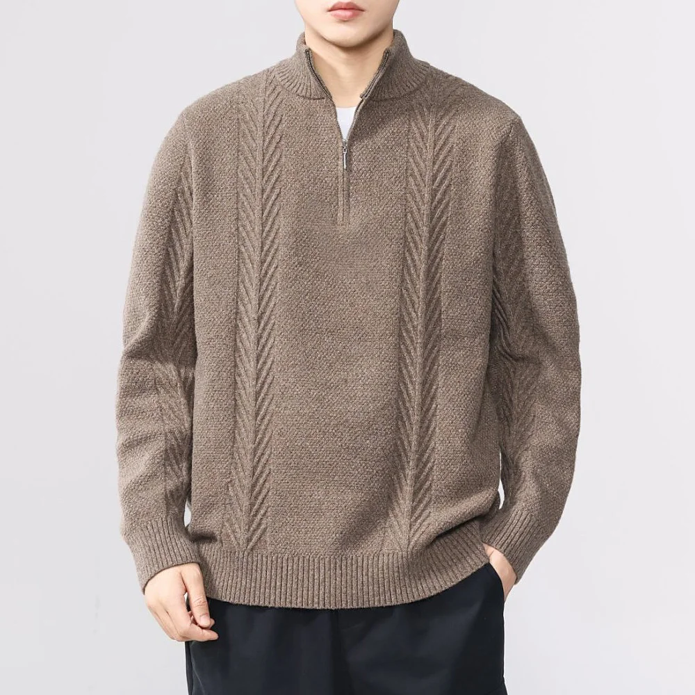 

Men Autumn Winter Vintage Loose Casual Fashion Stand Collar Zipper Pullover Knitted Sweaters Man Knitwear Jumpers Tops