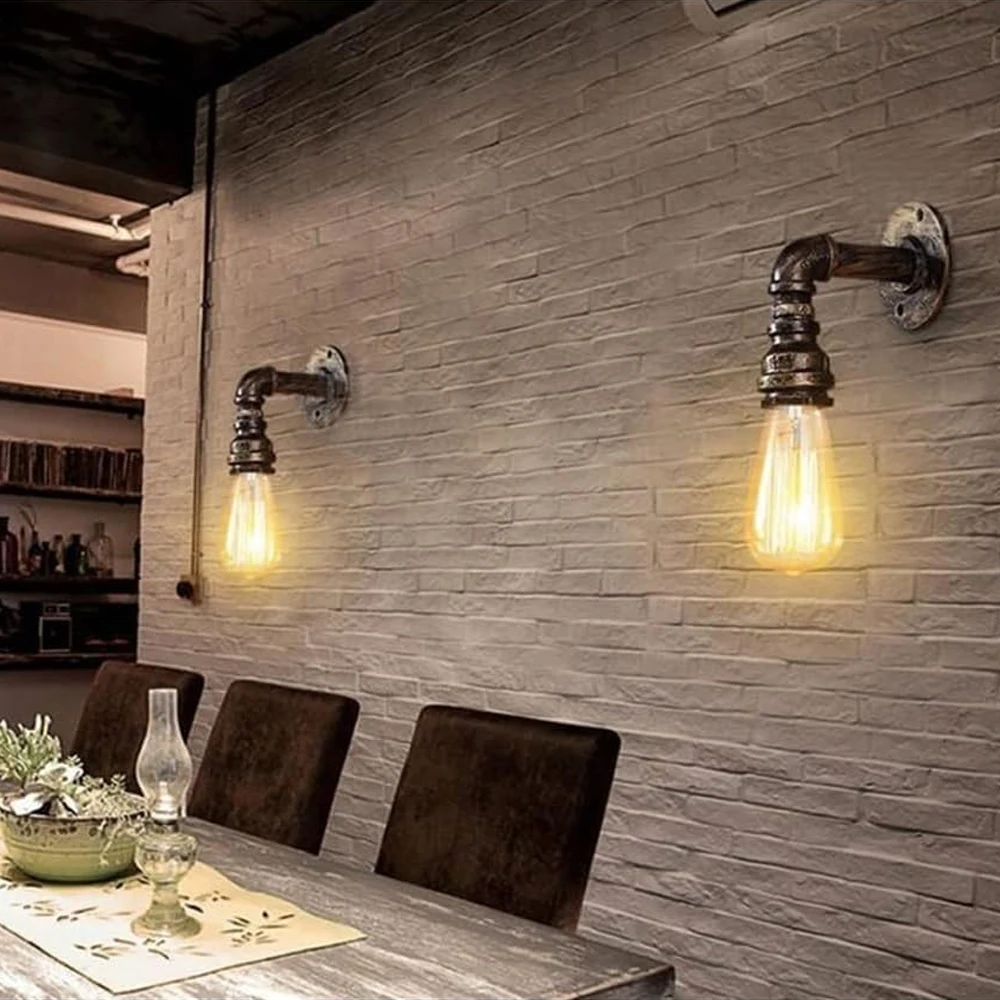 Industrial Water Pipe Wall Light Vintage Retro Loft Iron Wall Lamp Sconce Indoor Lighting Living Room Bedroom Kitchen Home Decor