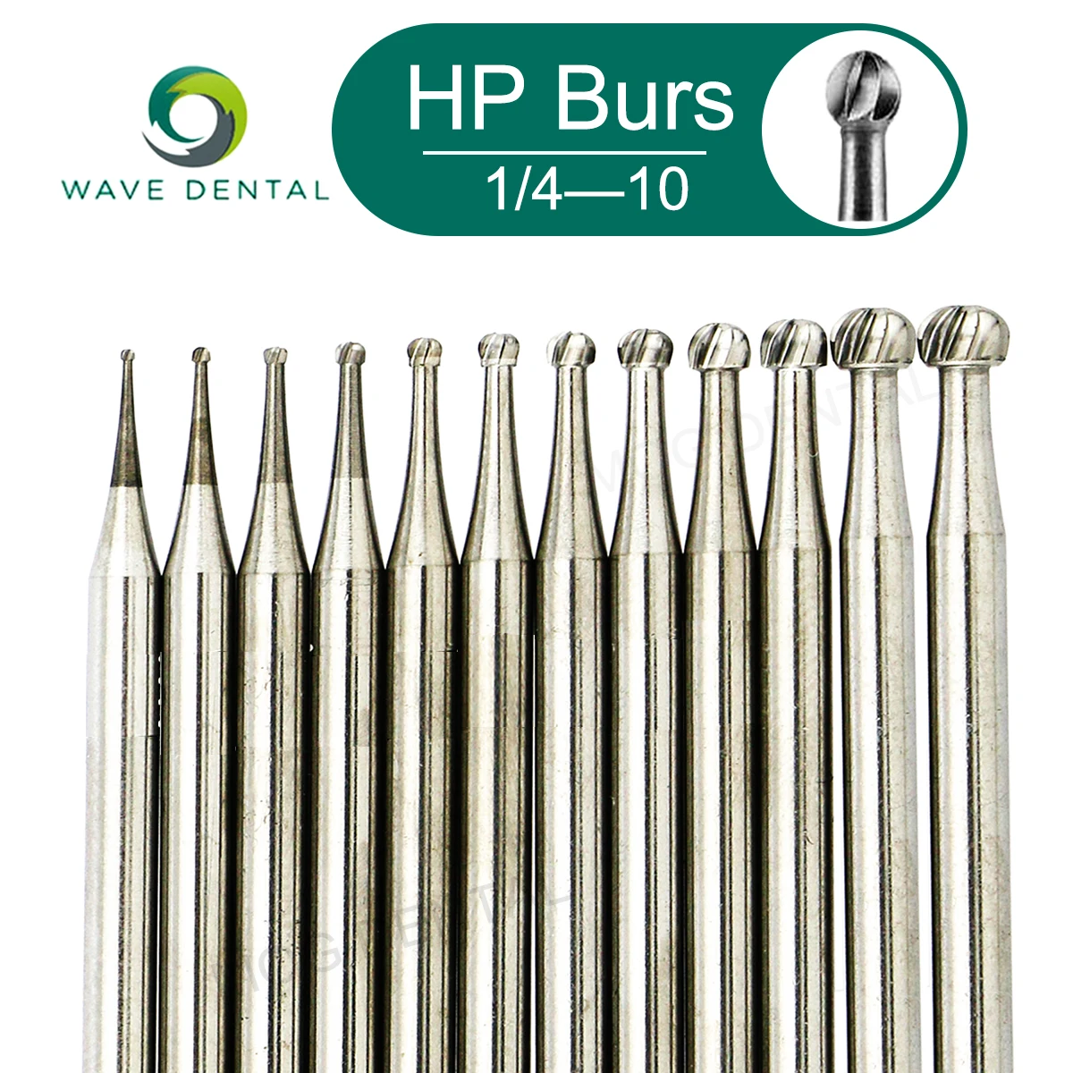 WAVE Dental Carbide Burs Low Speed Round Head HP Tungsten Steel Dental Drill Bits For Straight Nose Cone Handpiece 5Pcs/Pack