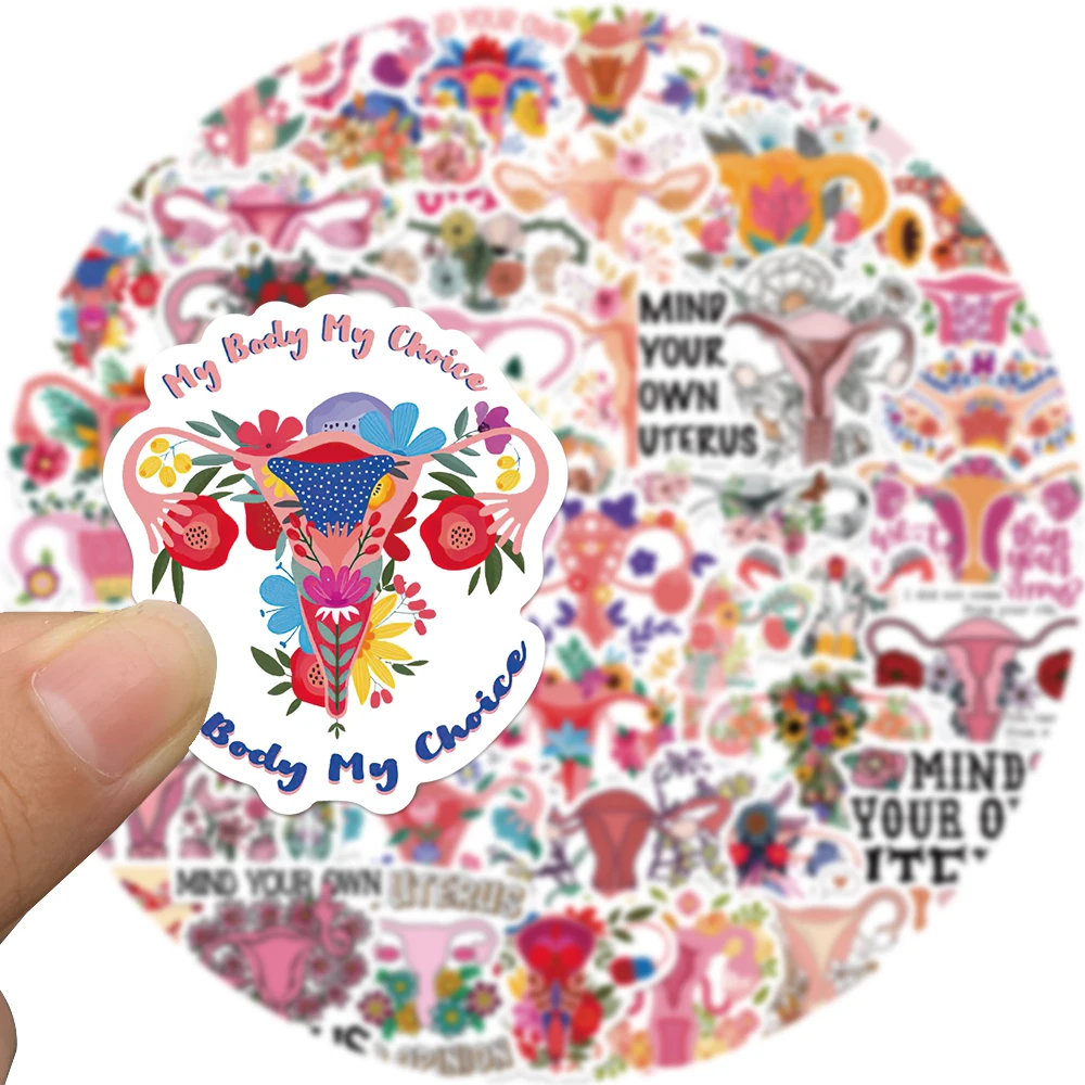 50PCS Feminist Uterus Flower Waterproof Sticker Cartoon Decor Girl Party Laptop Scrapbook Suitcase Guitar Graffiti Gift