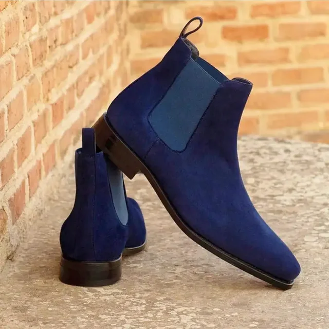 Chelsea Boots mężczyźni niebieski sztuczny zamsz klasyczny moda Business Casual mężczyźni krótkie buty kostki Zapatos De Seguridad Hombre