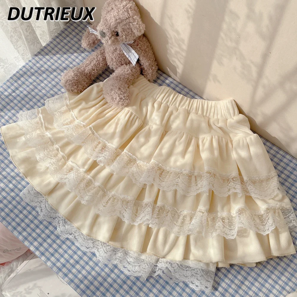 Japanese Girl Sweet Girl Lace Cake skirt women Pettiskirt Small Cute Short Skirts Lolita Spring and Autumn New Faldas Mujer 2024