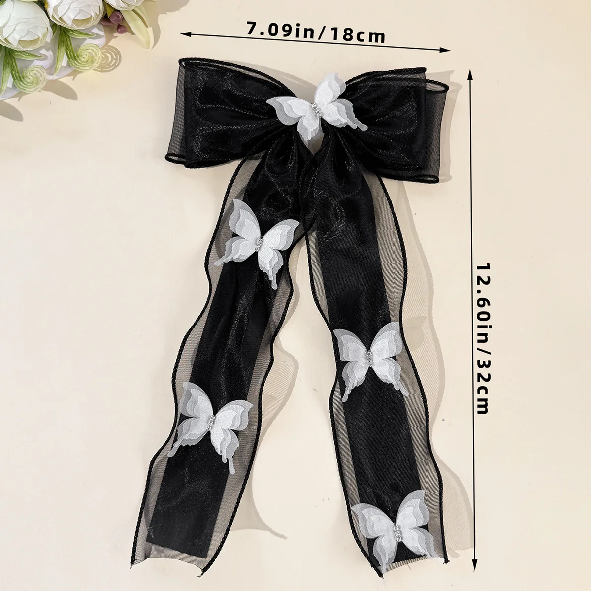 20 Pcs Girls Hair Clips with Long Tassel Large Organza Butterfly Bow Trendy Ladies Barrettes Bulk Pack for Women Headwear