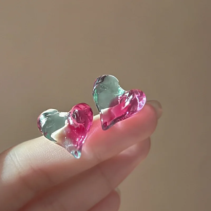 Red Blue Gradient Color Love Heart Earrings Light Luxury Sweet Stud Earrings Party Banquet Ear Accessories Wholesale A