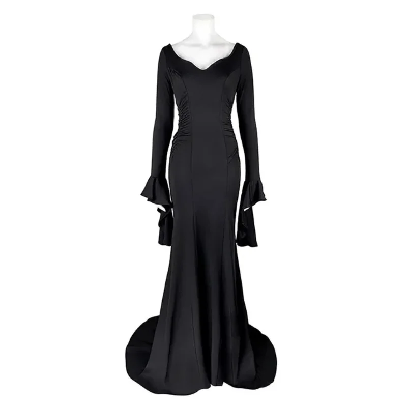 Addams Mercoledì Morticia Addams Costume Cosplay Halloween Abito sexy Parrucca Donne adulte Punk Gotico Strega Abito con lacci Abito sottile