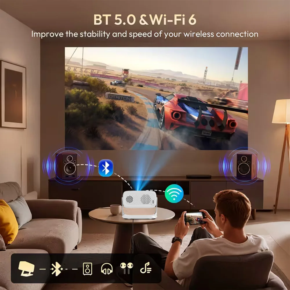 Portable Projector 4K Video Decoding Support Full HD 1080P Built in Bluetooth WIFI Android For Home Outdoor Cinema Projector