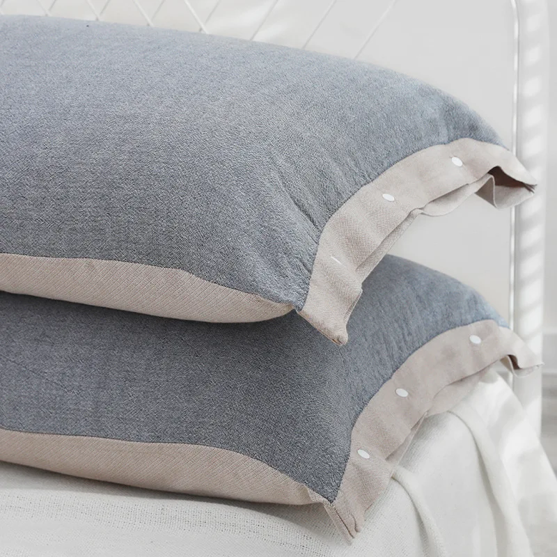 

2 Pieces Pillowcase Pure Cotton Gauze Solid Color Snap-on Anti-skid Pillow Cover Decorative Pillow Case For Bed cushions 48*74cm