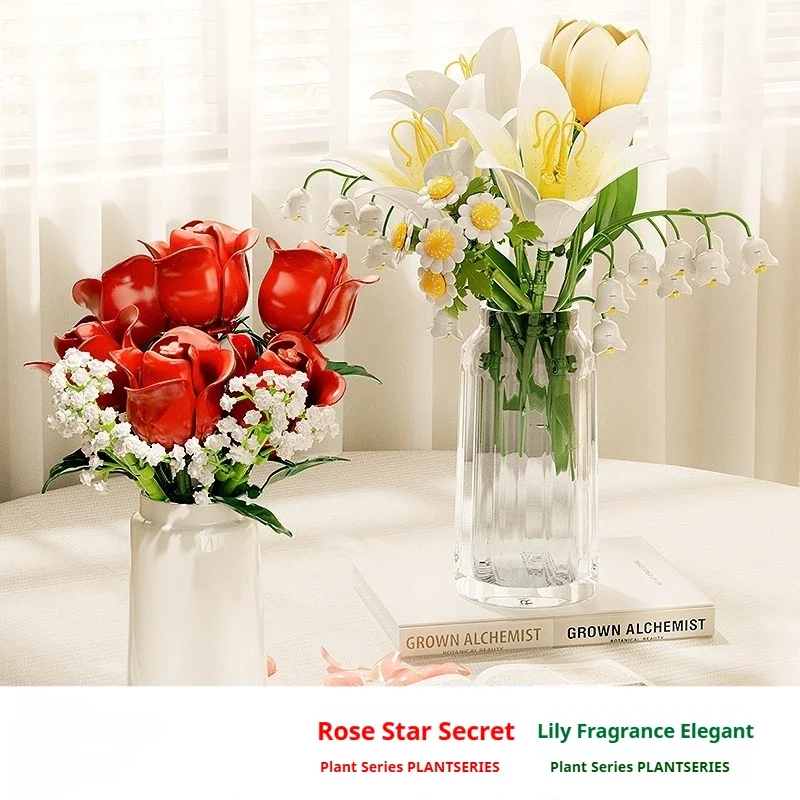 Romantic Flower Bouquet Building Blocks Creative Home Desk Plant Decoration Assemble Bricks Toy For Gifts Girls Lady, DIY gifts