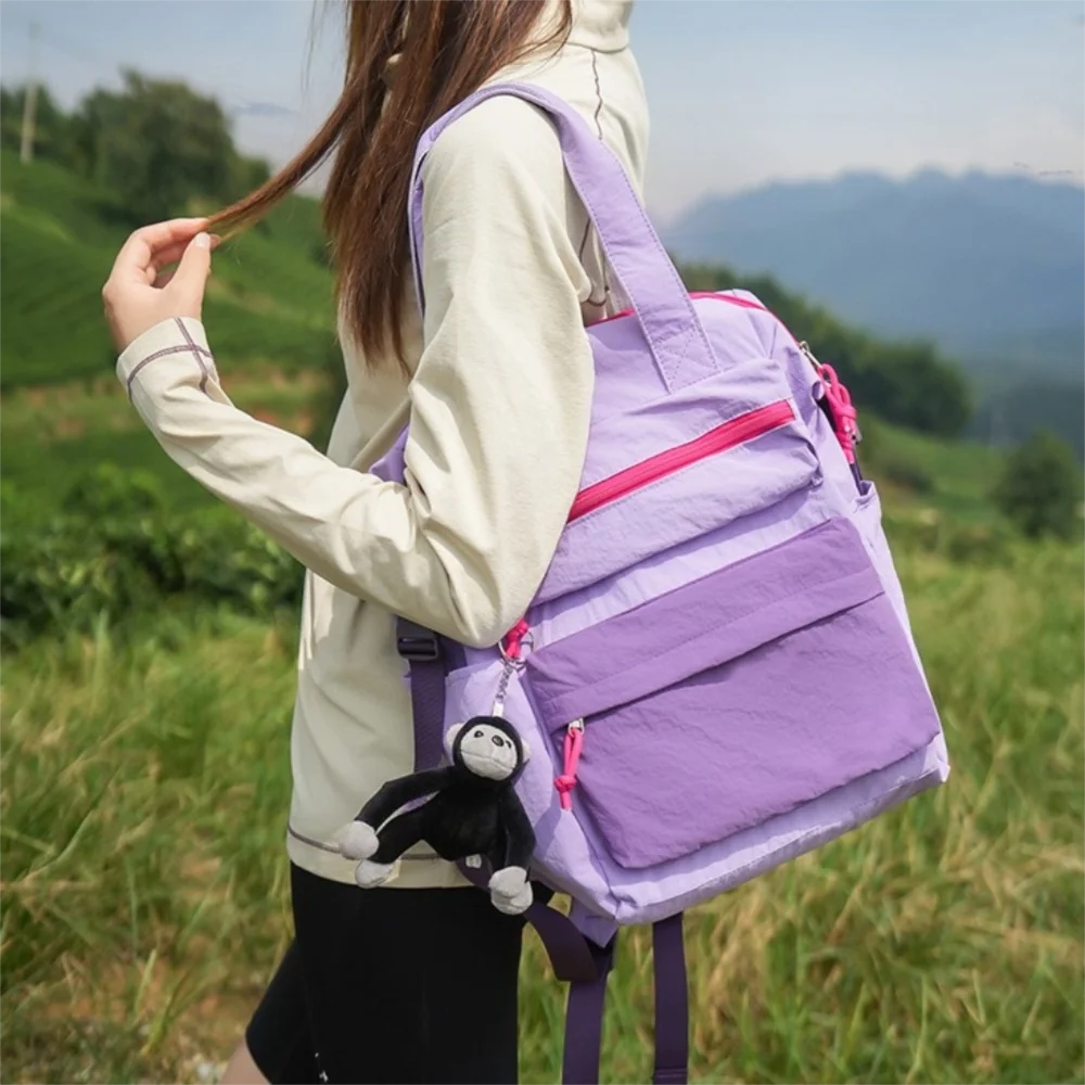 Large Capacity Dopamine Backpack Waterproof Adjustable Color Block Backpack Breathable Monkey Pendant Lightweight School Bag