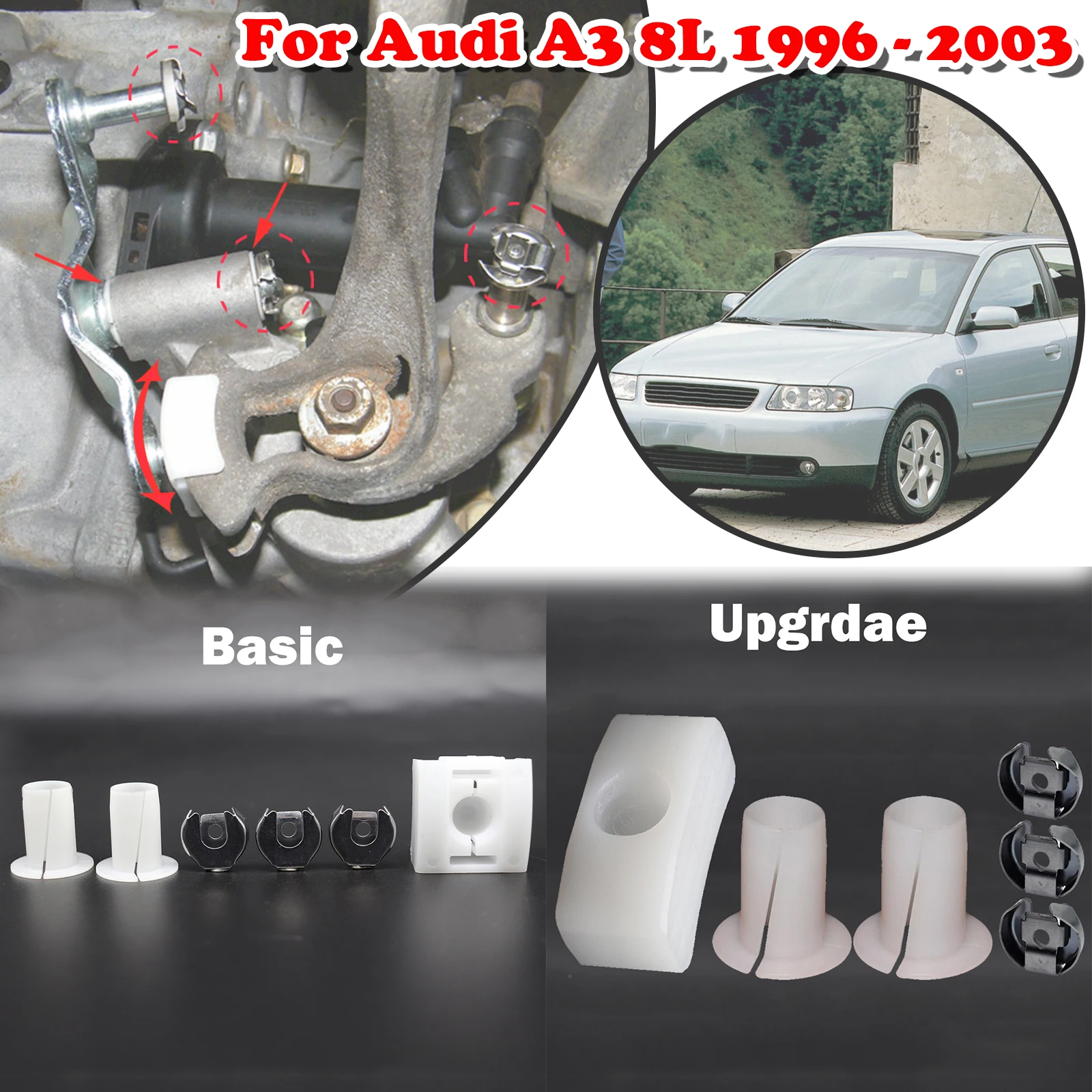 Gear Selector Wiring Washer Shift Relay Lever Slide Shoe Bushing Bearing Kit N90815903 For Audi A3 8L 1996 1997 1998 1999 - 2003