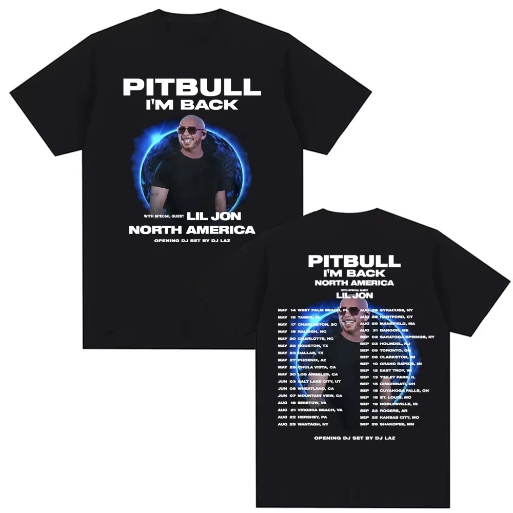 Pitbull I’m Back Tour 2026 North America Concert T Shirt Men's Women Fashion Hip Hop Pop Music T-shirts pure Cotton T-shirt