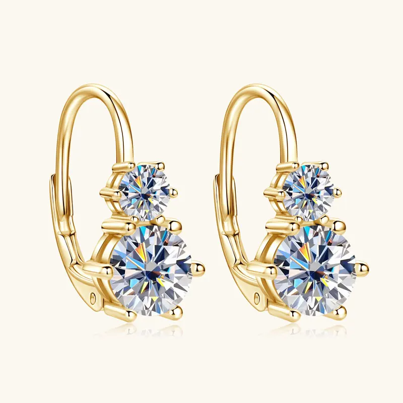 Anziw 2.60cttw. 6.5mm D Moissanite Drop Hoop Earrings for Women Real 925 Silver Two Stones Clip Earrings 2025 Trend Fine Jewelry