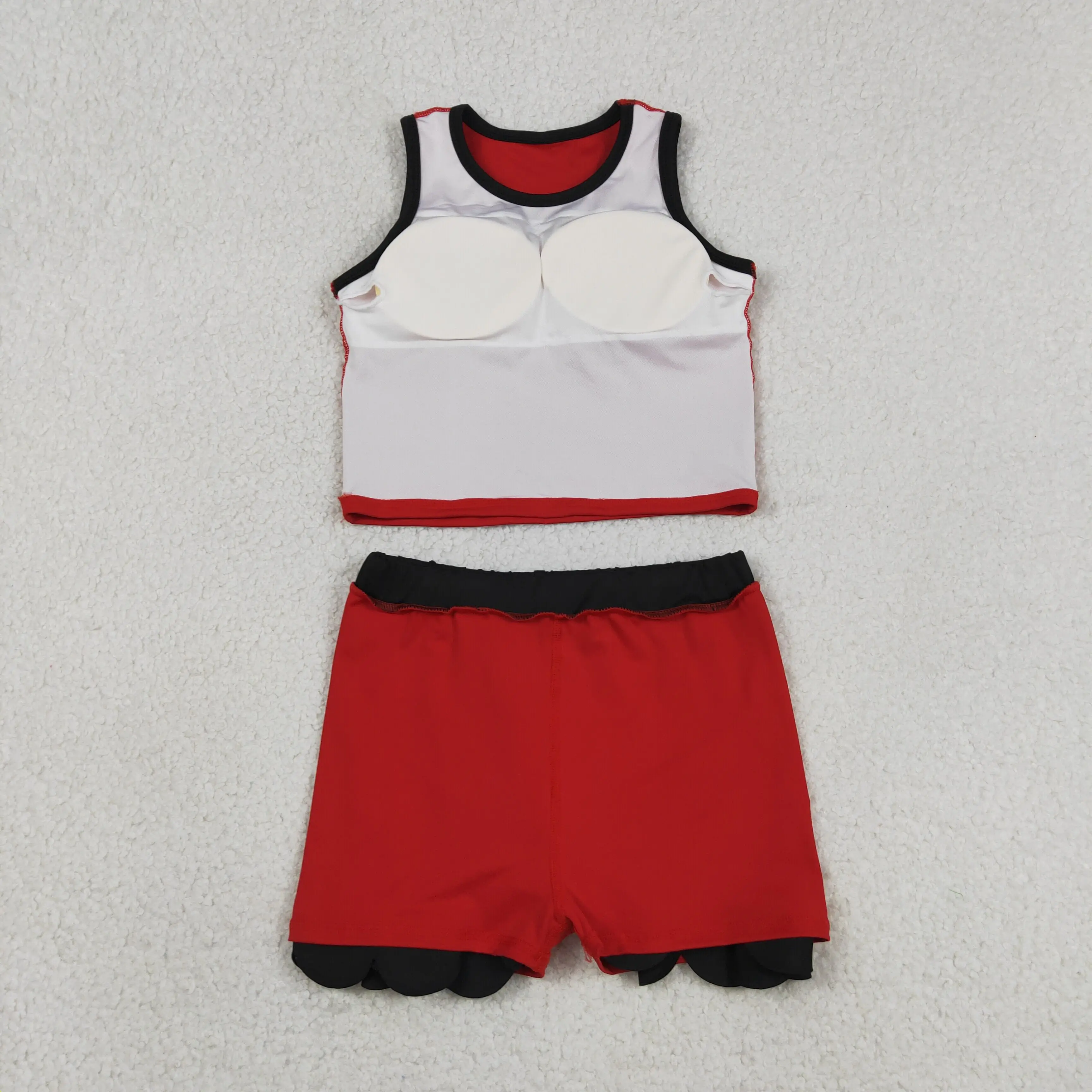 Wholesale Toddler Red Shirt Black Ruffle Skirt Shorts Kids Skort Set Athletic Clothes Baby Girl Yoga Active Summer Clothing