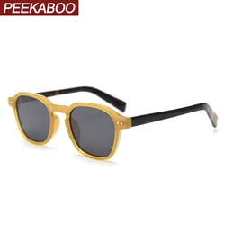 Peekaboo Korean Style Square Sun Glasses for Men Acetate TR90 Retro Polarized Sun Glasses for Women 2024 UV400 Leopard Brown