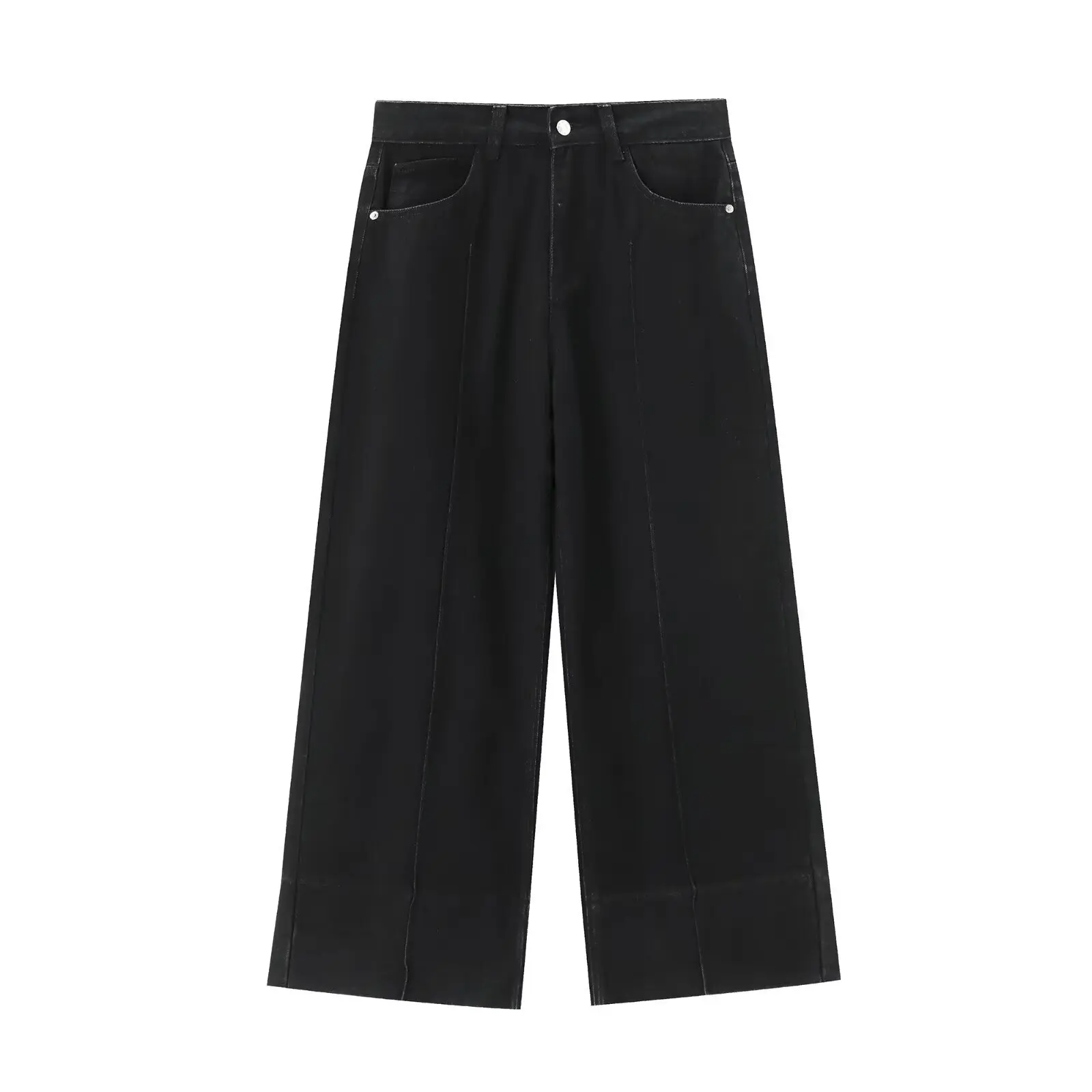 2025 Women's Fashion High Waist Ankle-Length Wide-Leg Casual Denim Pants 5862093