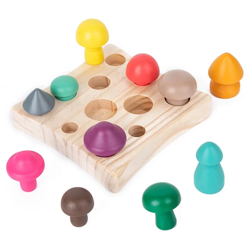 Bunte Pilze Kinder Holzspielzeug Zählen Pick Pilze Farbe Form Sortierung Matching Spiel Sensorische Pädagogische