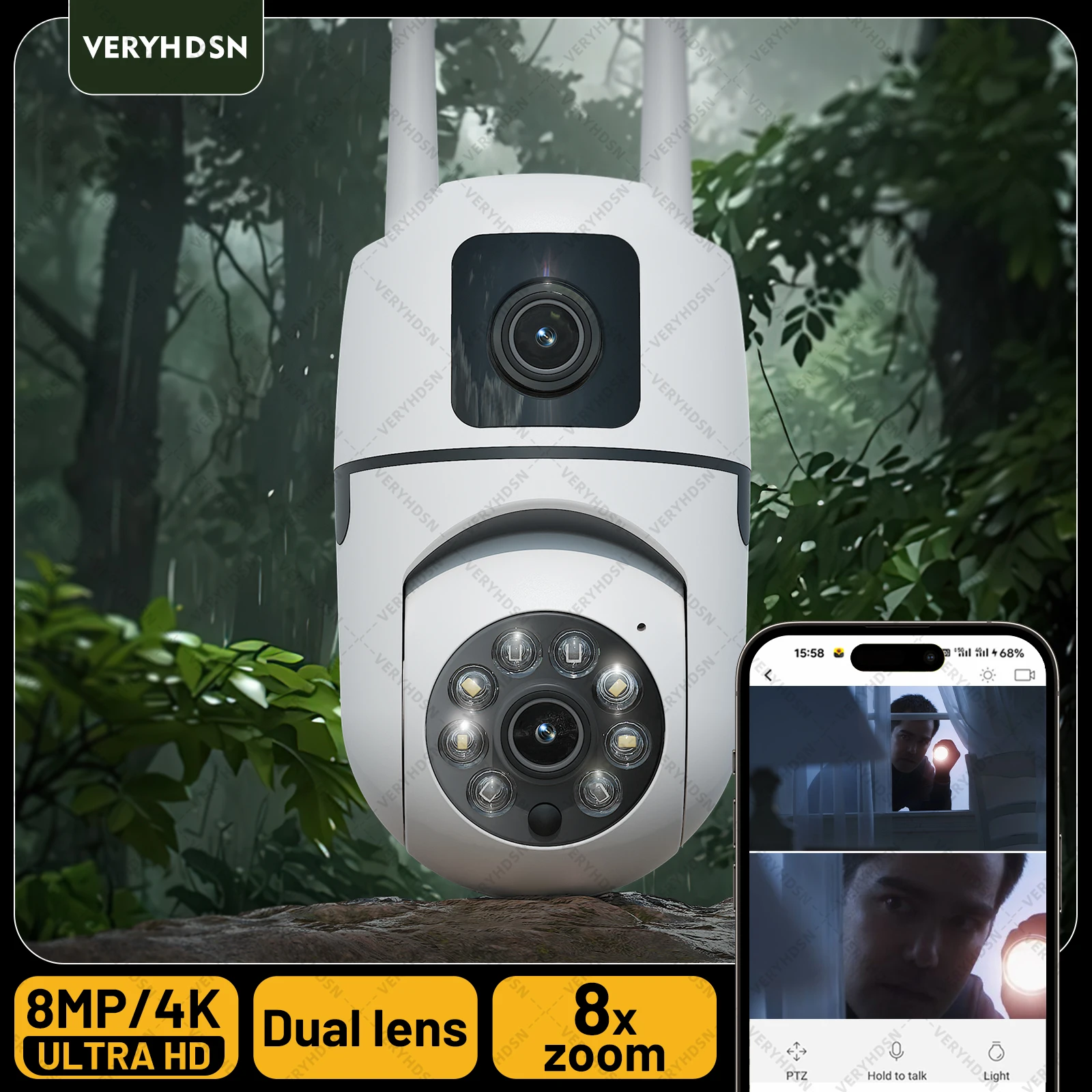 4K 8MP Outdoor Wifi Camera PTZ 8X Optical Zoom Three Lens Dual Screens Video Surveillance 8MP Dual Lens CCTV Security IP Camera