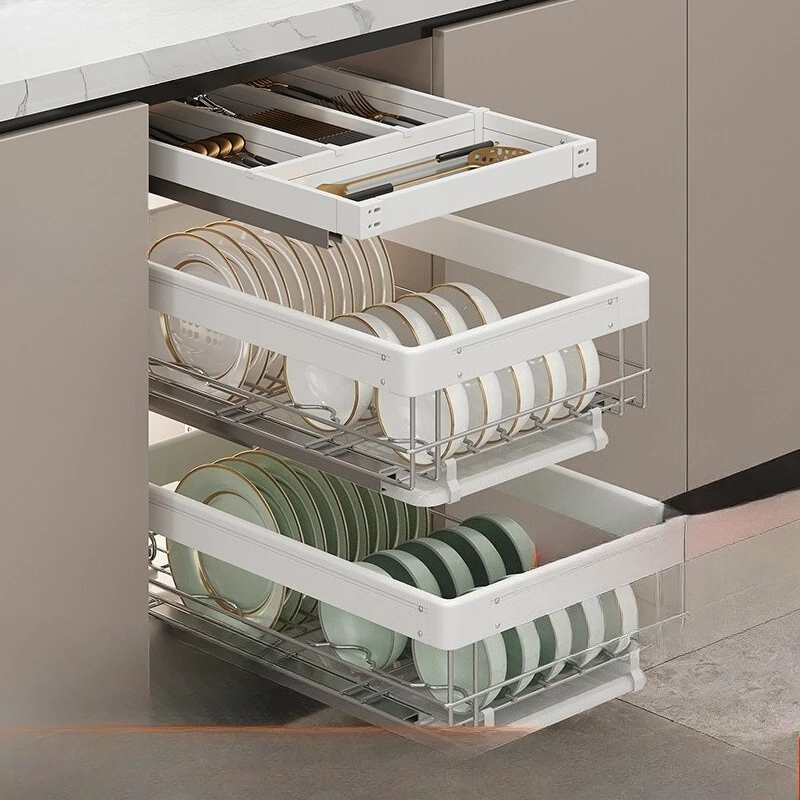 

Platinum Kitchen Cabinet Dish Plate Basket Stainless Steel Open Door Drawer Small Cabinet Double Layer Fruit and Vegetable Mini