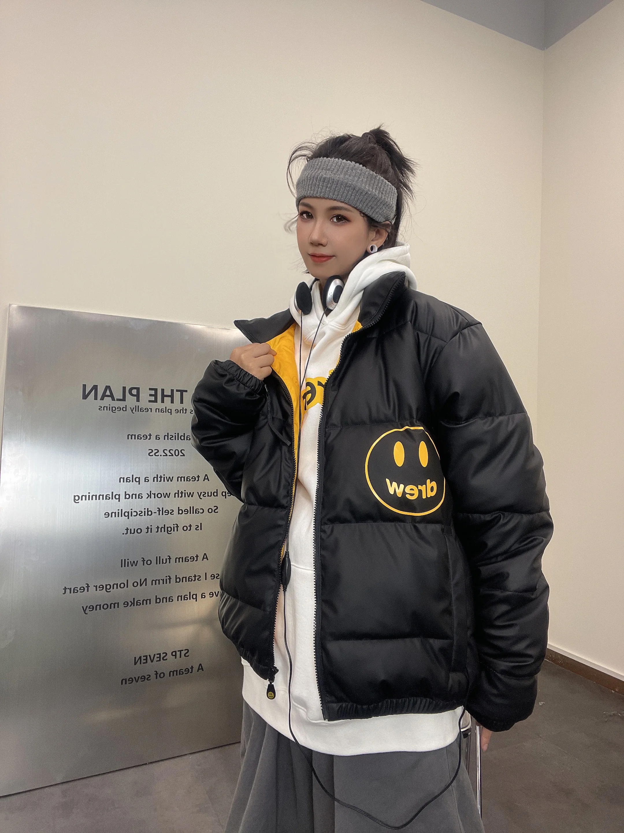 Unisex Drew House Puffer Jacket Smile Face Print High Street