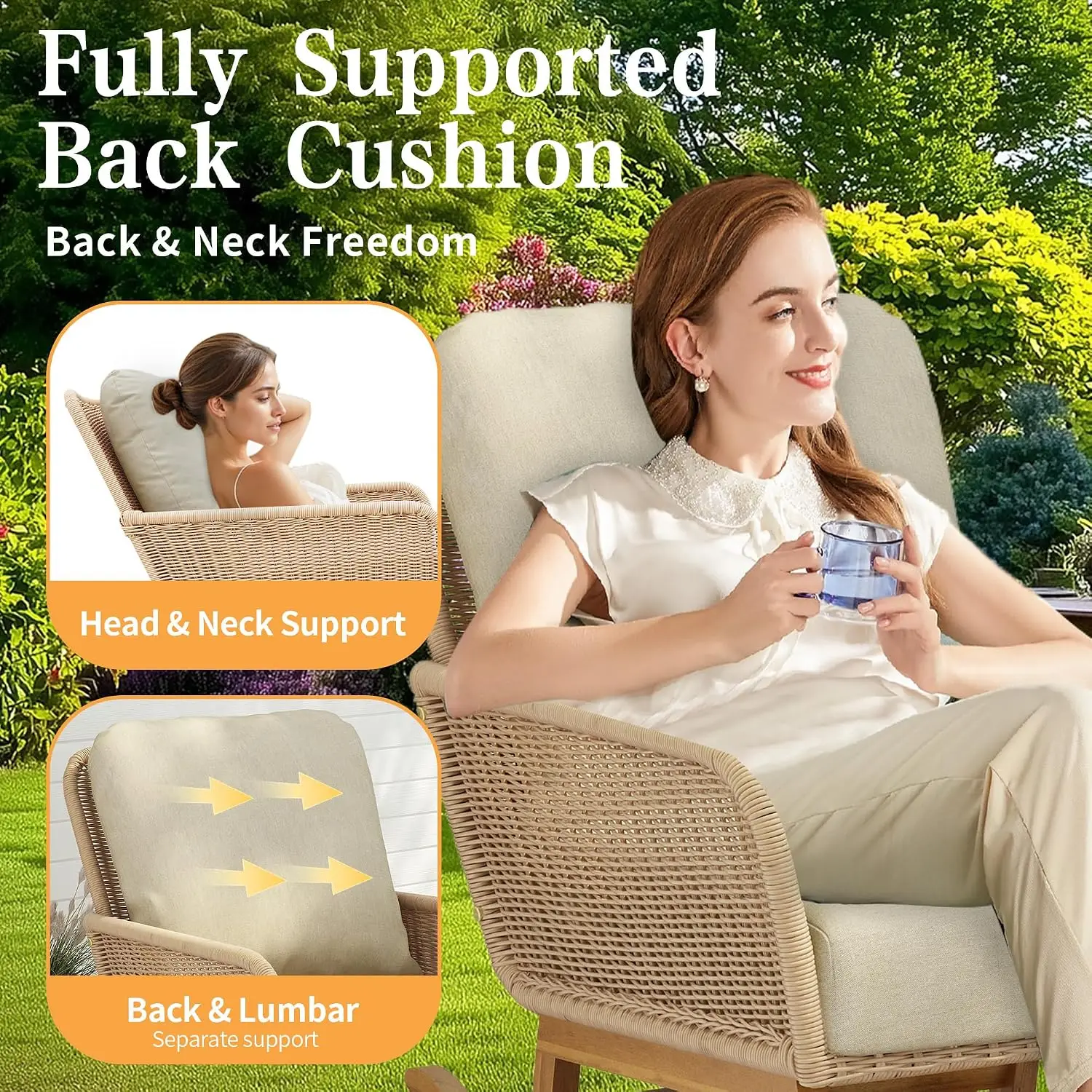 Set of 2 All-Weather PE Wicker Outdoor Rocking Chairs 6