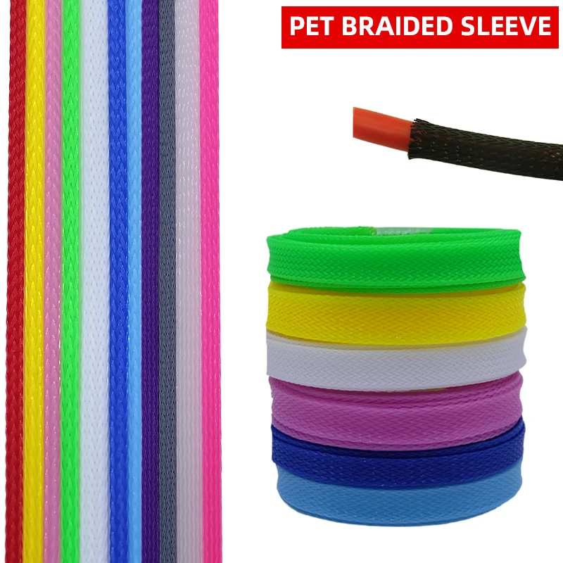  PET Braided Sleeve Wire Protection 3 4 6 8 10 12 14 mm Expandable Auto Line Sheath Expandable High Density Cable Wrap Black