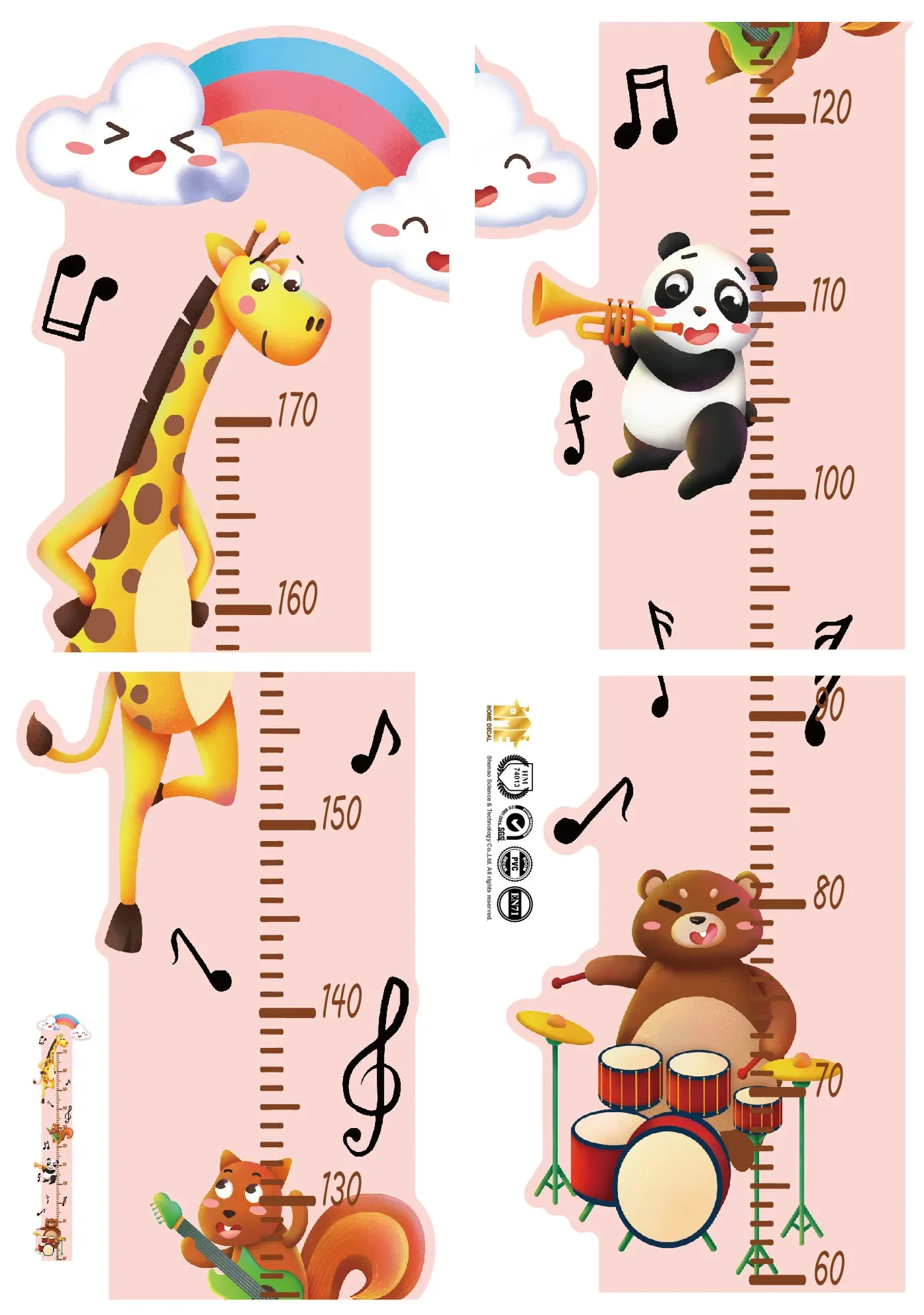 Cute  Unicorn Monkey Height Measurement Wall Sticker Cartoon Animal DIY Stickers Ruler for Children Gift Home Decor Growth Chart