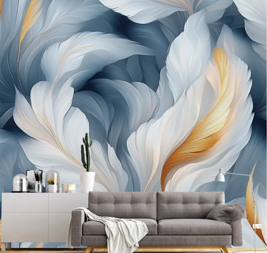 Nordic Style 3D Wallpaper High-end Colorful feathers light luxury Design Custom Mural for Bedroom Background Wall Decor
