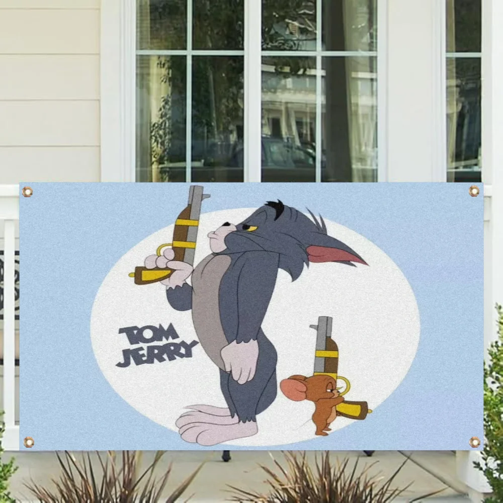 Wall Flag Tom and Jerry Funny Flags Four Hole Single Sided Flag Polyester Outdoor Decor Room Aesthetic Garage Decoration Garden