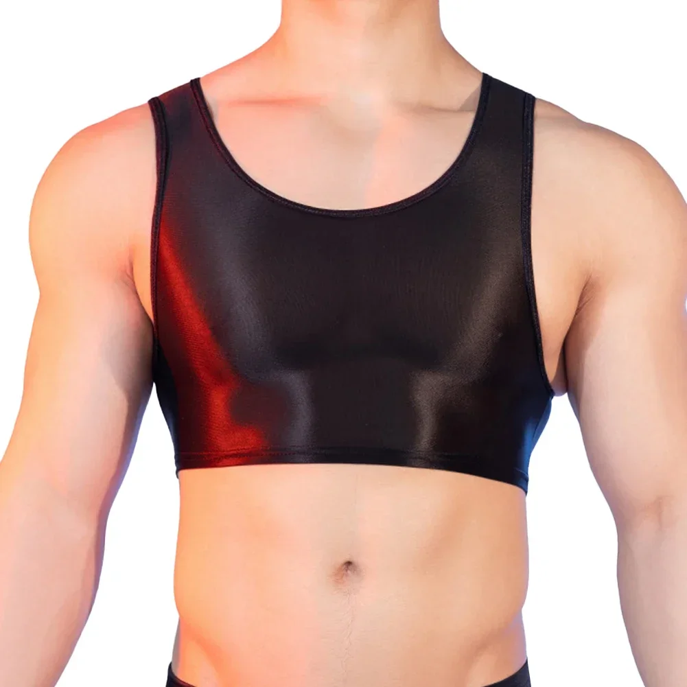 Chaleco deportivo brillante para hombre, camisetas sin mangas con cuello en U, lencería erótica elástica transparente para Yoga, Fitness, ropa de discoteca