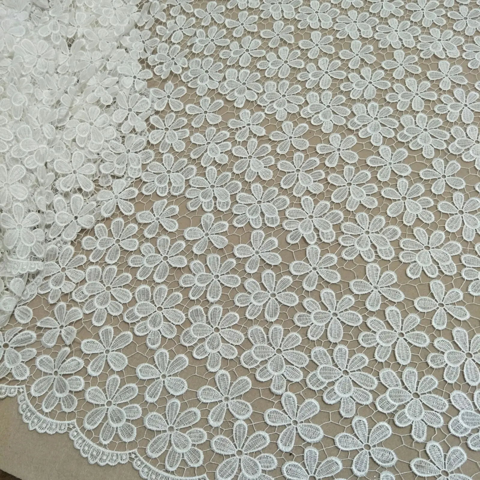 Flower Wedding Dress Fabric, Lace Accessories with Sequins, Ivory and White, Discount at the End of 2024