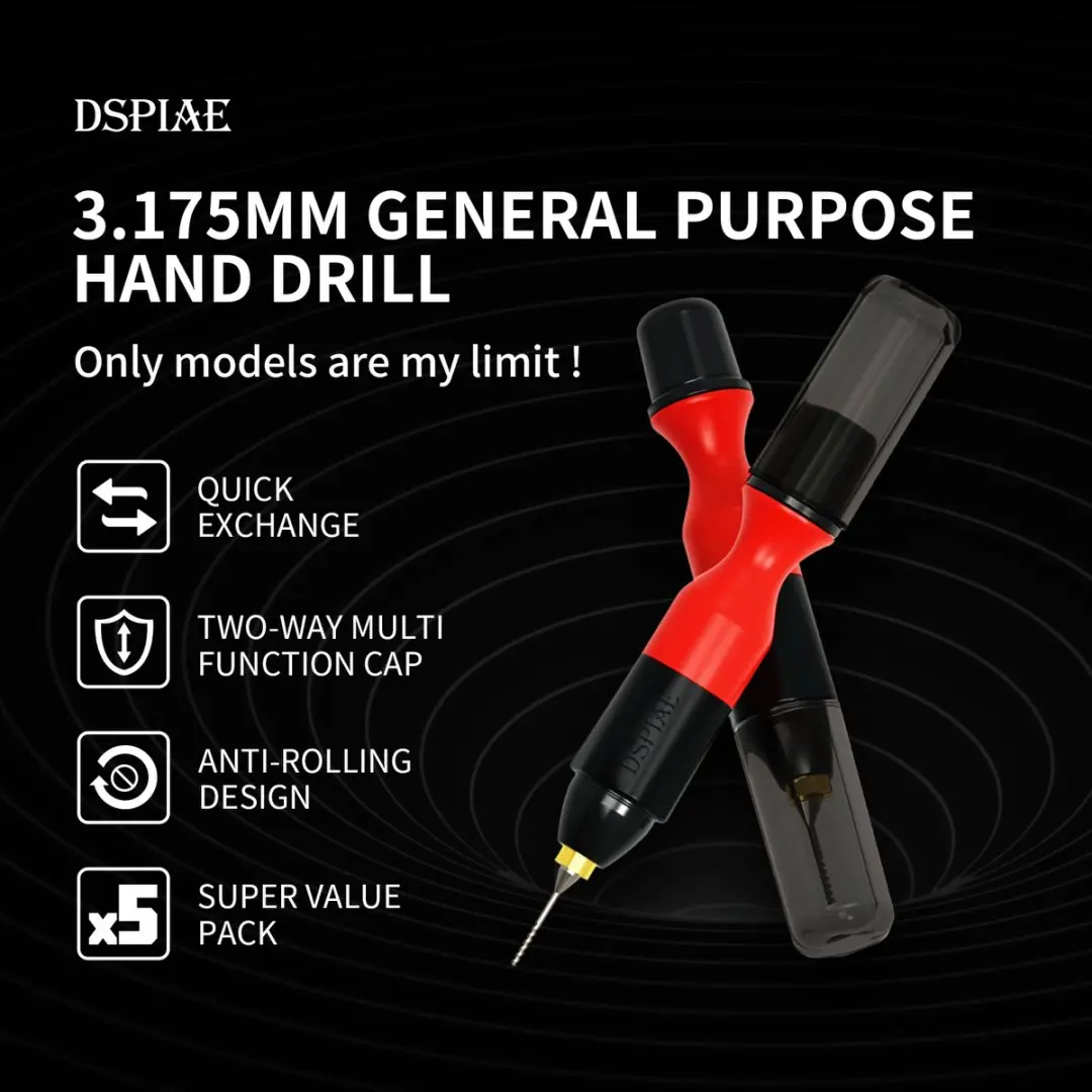 DSPIAE PT-HD 3.175mm General Purpose Hand Drill Contains 5 Tungsten Steel Drill Bits Model Making Hobby Modeling Tools