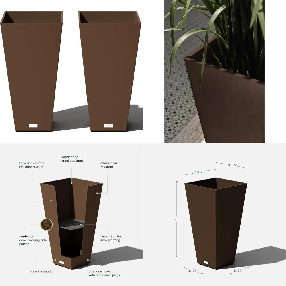 

Indoor/Outdoor Taper Planters Set of 2, 26 Inch Espresso Finish for Home and Garden Decor