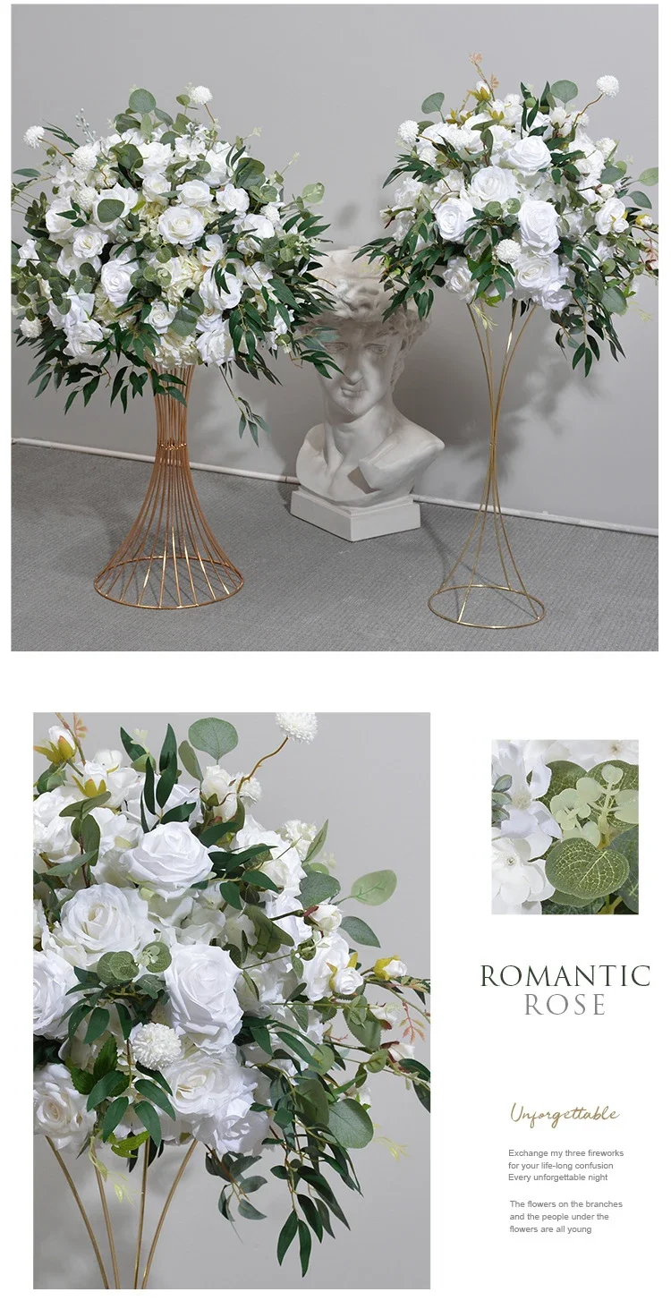 Weiß-grüne Rosen-, Calla-Lilien- und Hortensien-Blumenkugel, künstliche Tischdekoration, luxuriöse Hochzeits- und Bankett-Tischdekoration – Detail 4