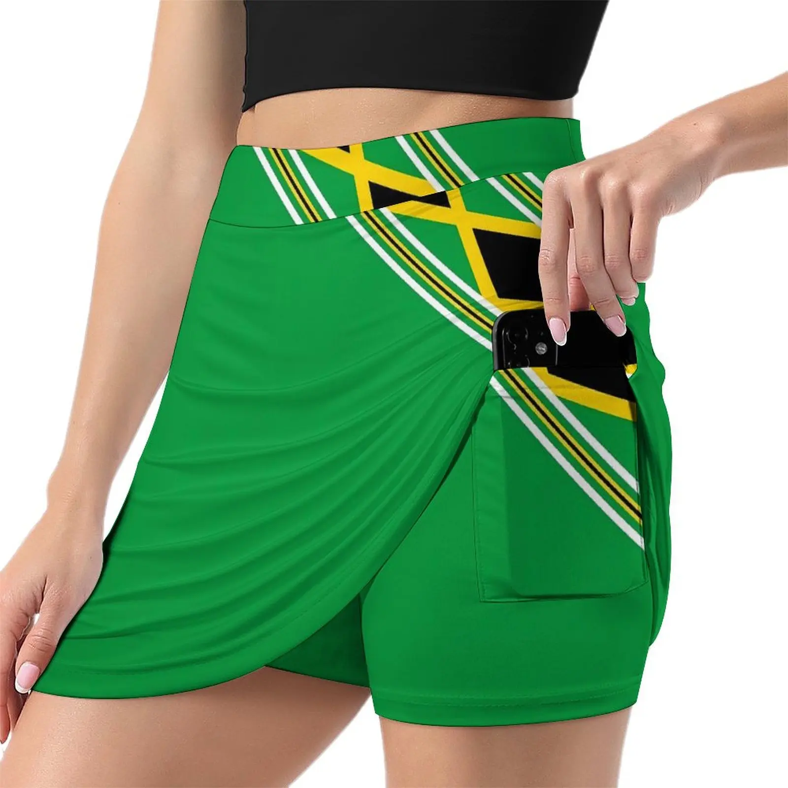 Jamaica Flag Skirt Green And Yellow Kawaii Mini Skirts Summer High Waist Design Aesthetic Casual Skirt Big Size 3XL 4XL