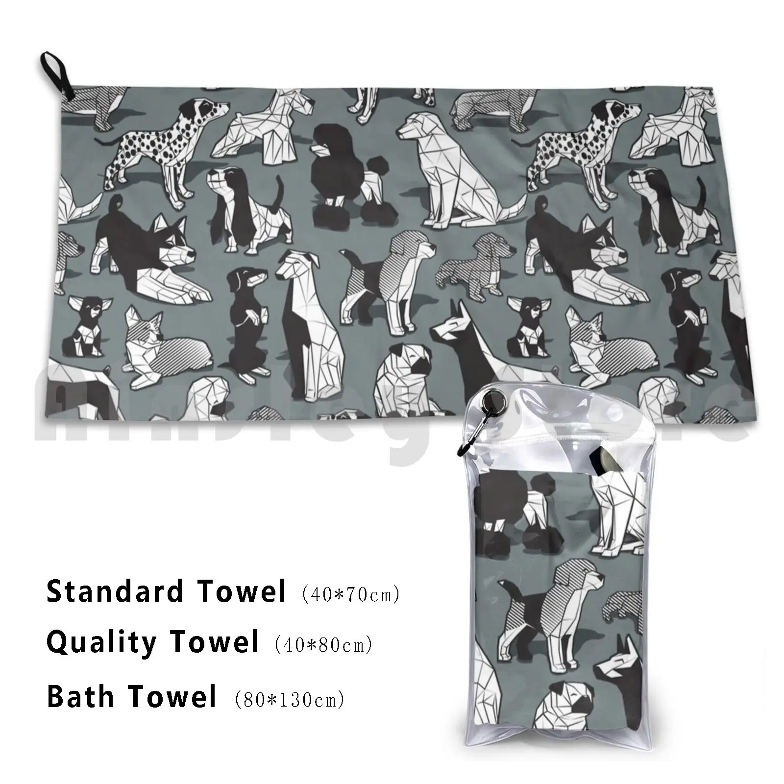 Geometric Sweet Wet Noses / / Green Grey Background Black And White Dogs Bath Towel Beach Cushion Dog