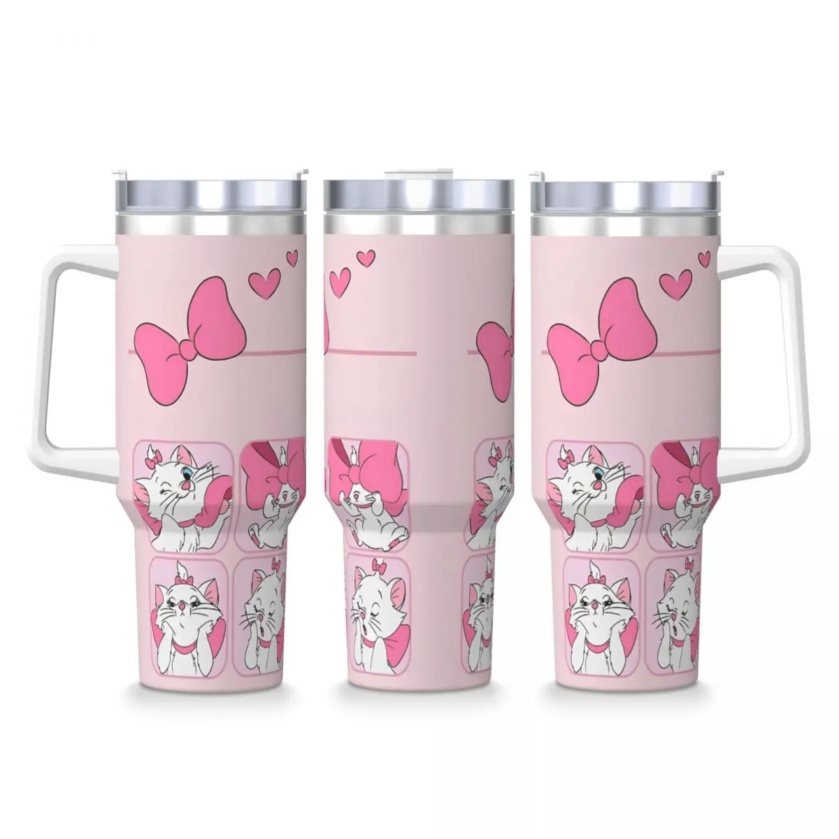 Cartoon Pink Marie Cat Stainless Steel Tumbler Kawaii Thermal Cups With Straws and Lid Large Mugs Cup Cold Drink Water Bottle