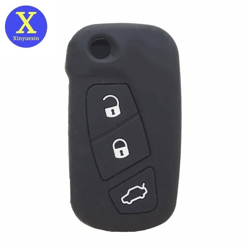 Xinyuexin Silicone Rubber Key Cover FOB Case for FORD KA GALAXY Fusion Mk4 Kuga Edg Remote Flip Key 3 Buttons Car Accessories