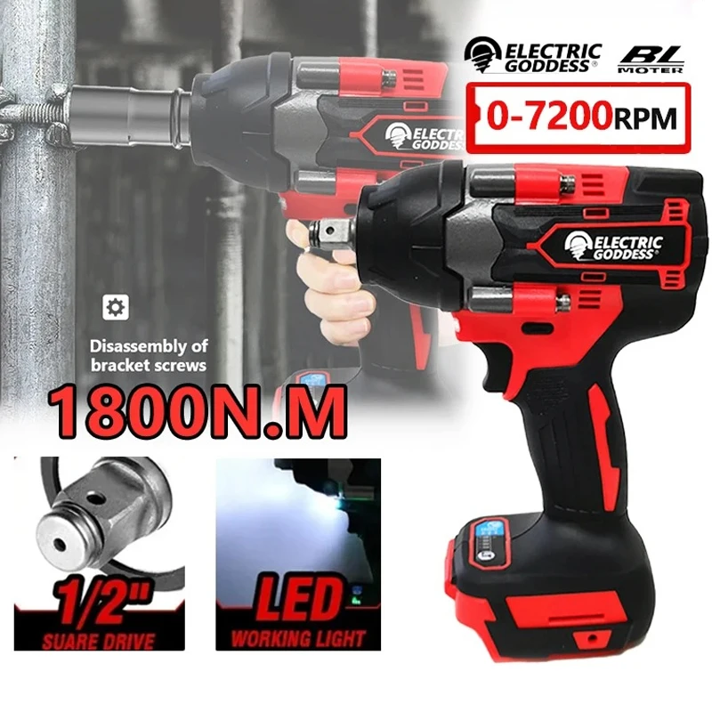 DTW700 1800 N.m Brushless Impact Driver 7200rpm 1/2 Inch Cordless Electric Wrench LED Display Power Tool For Makita 18V Battery