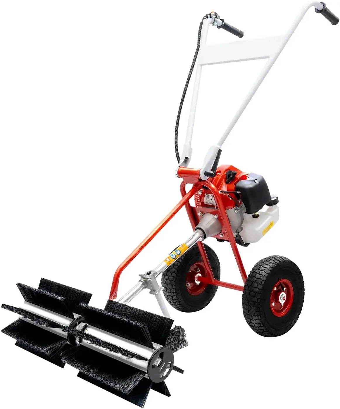 Power Push Broom Gas Powered with Wheels, 2 Stroke Walk Behind Snow Sweeper Handheld Gasoline Brush Broom Sweeping Machine for