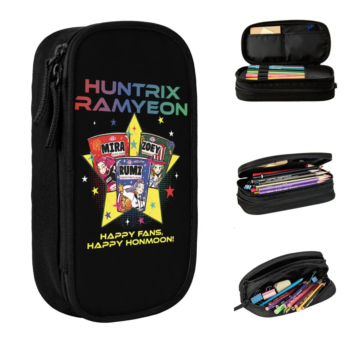 

Huntrix Kpop Demon Hunters Pencil Case Portable Pencil Box Kids Zipper Retro School Pencil Cases Pattern Stationery