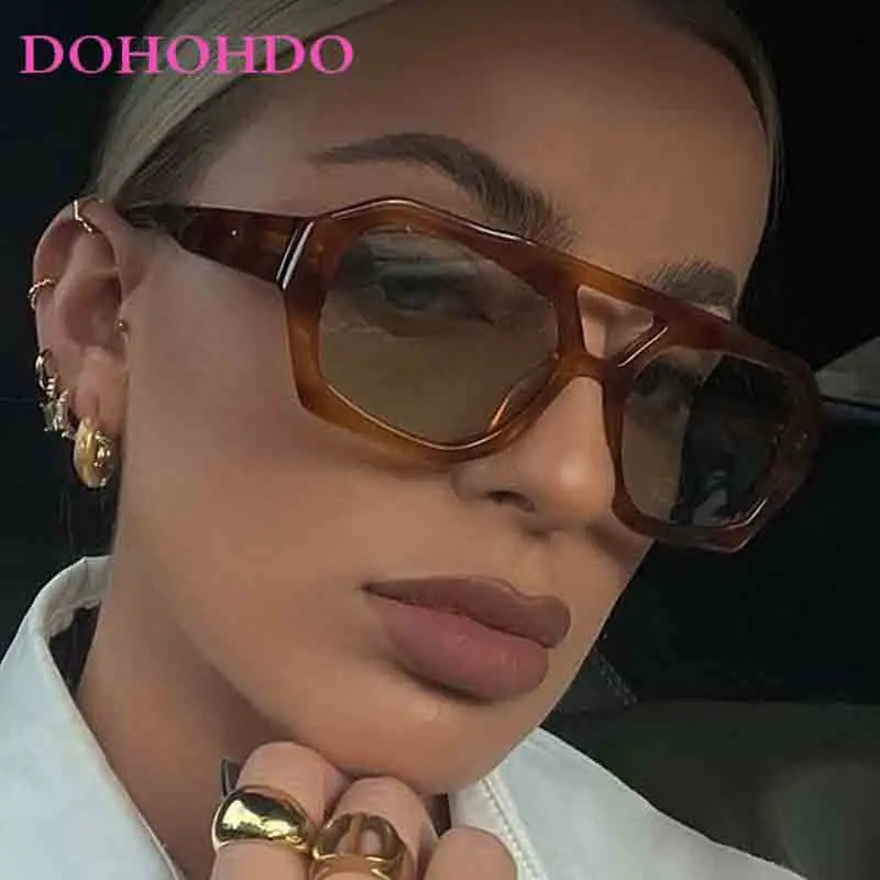Vintage Pilot Sunglasses Women Luxury Big Frame Double Bridge Gradient Sun Glasses Unisex Leopard Brown Driving Glasses Shades