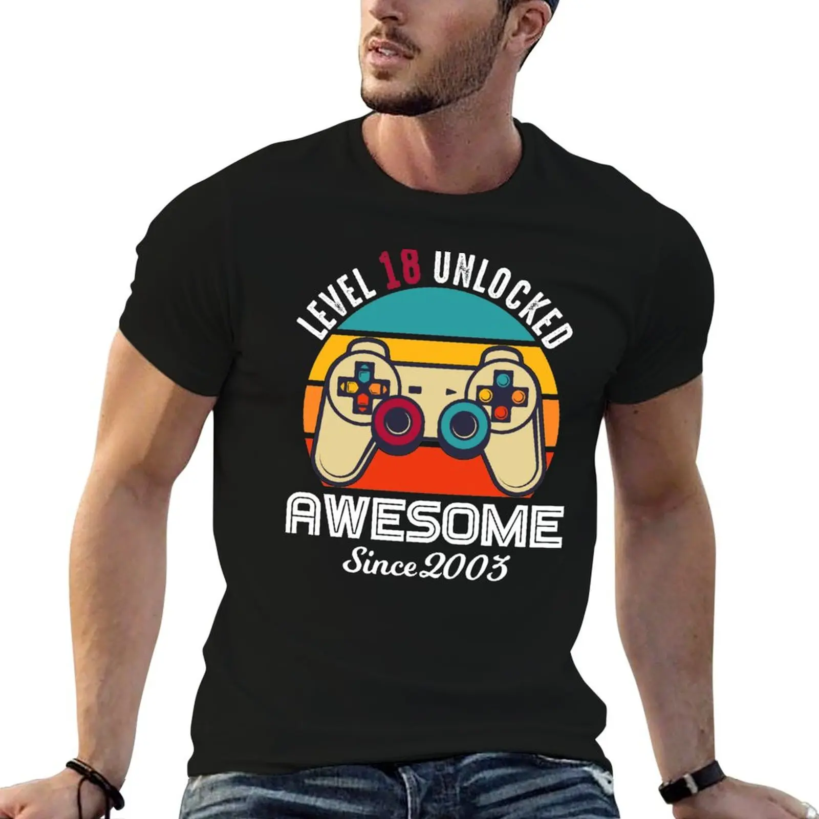 Level 18 Unlocked Birthday Awesome Since 2003 T-Shirt Work Wear Breathable Tee