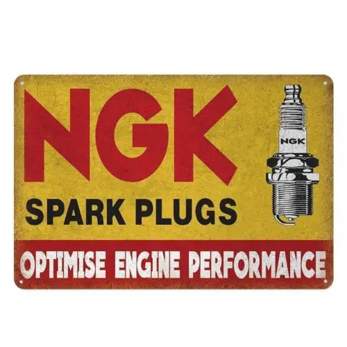 NGK Spark Plugs Tin Sign Retro Auto Shop Service Garage Wall Art Plaque