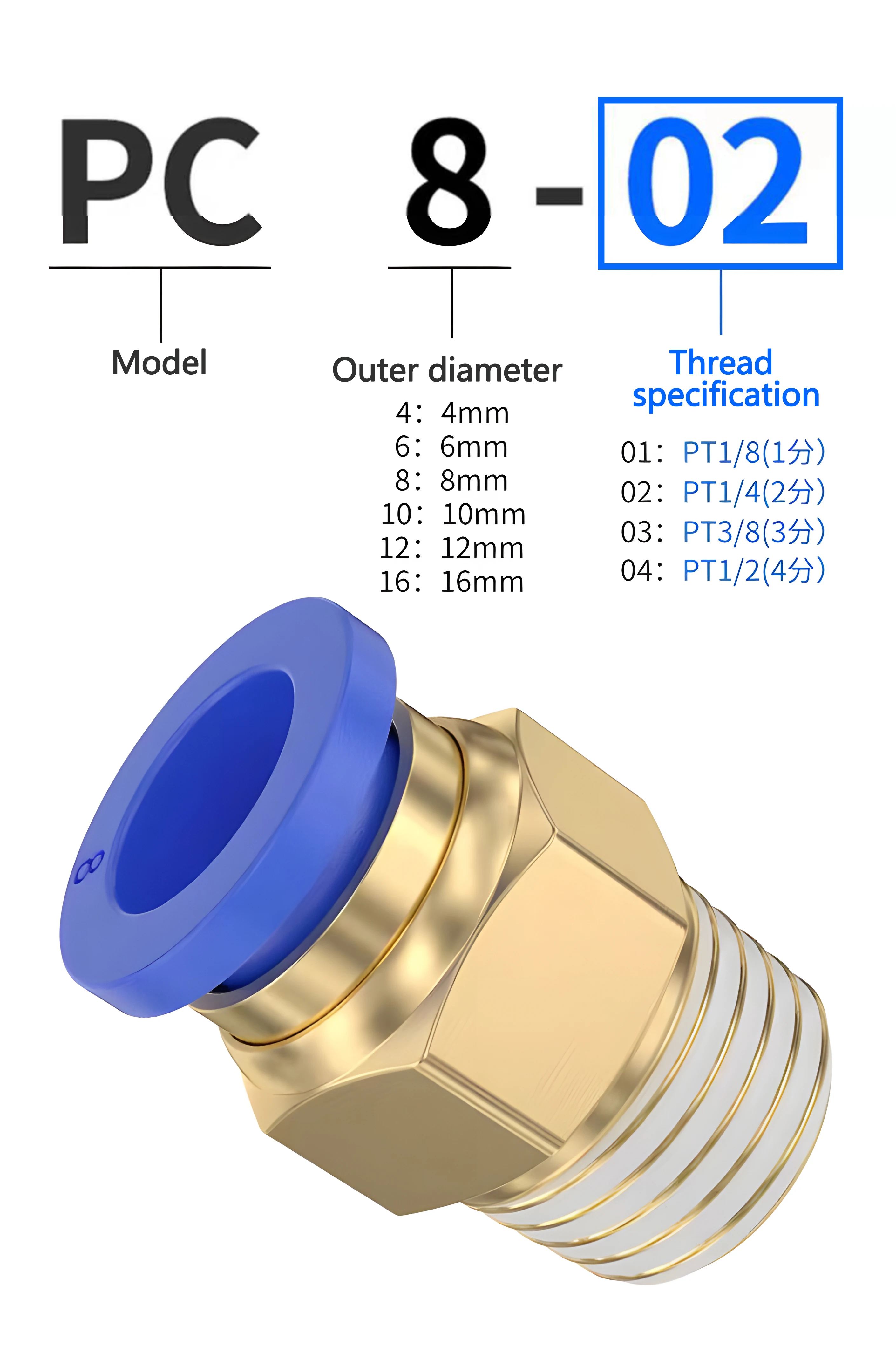 PC/PCF/SL/PB/PL/PX Pneumatische Air Connector Fitting 10/12/14/16mm Draad M5 3/4 "1 2-weg Slangkoppelingen Pijp Snelkoppelingen